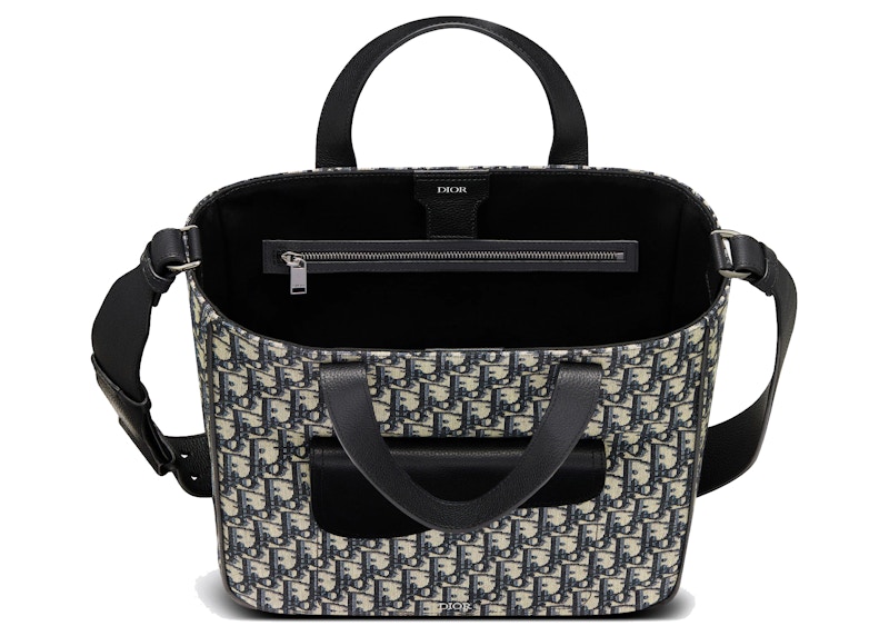 Dior Saddle Tote Bag Oblique Galaxy Beige/Black in Canvas/Leather with