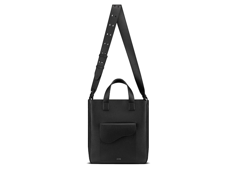 Dior Saddle Tote Bag Oblique Galaxy Black in Calfskin Leather with