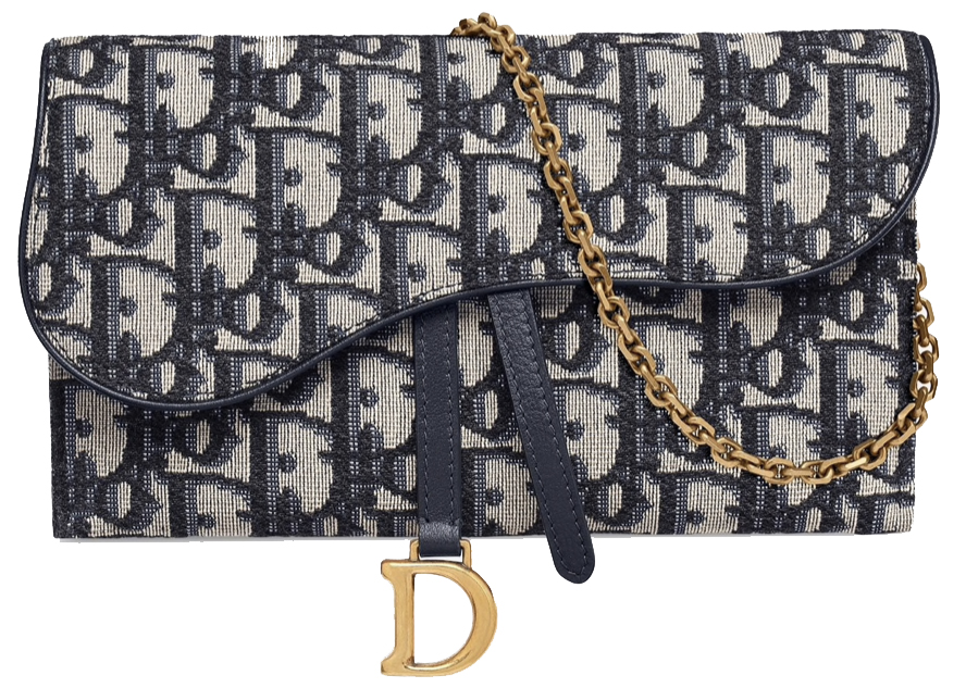 Long Saddle Wallet with Chain Blue Dior Oblique Jacquard  DIOR