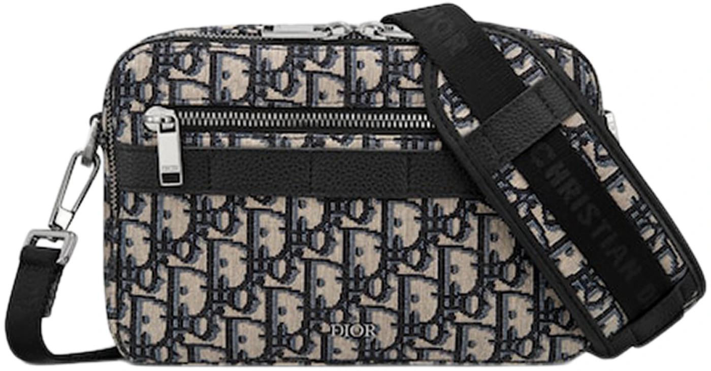 Safari Bag with Strap Beige and Black Dior Oblique Jacquard