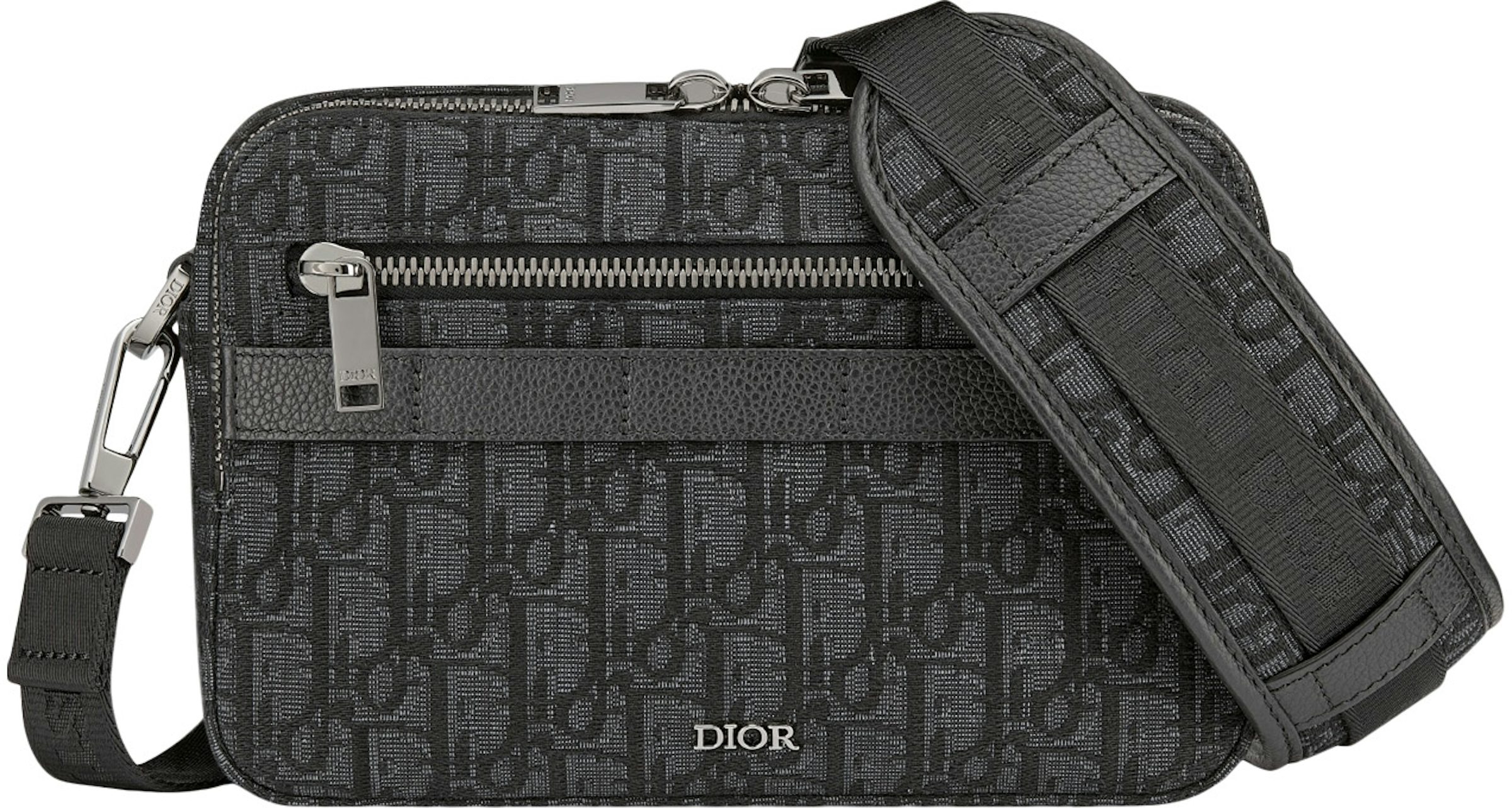 Dior Saddle Bag Oblique Jacquard Black in Jacquard Canvas with Silver-tone  - US