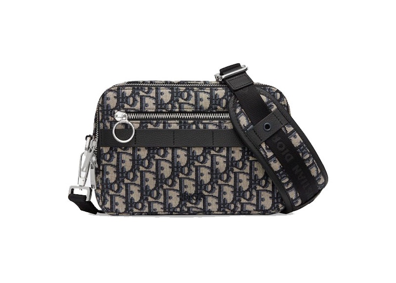 Dior Safari Messenger Oblique Navy Black in Jacquard Canvas Grained Calfskin with Silver tone US