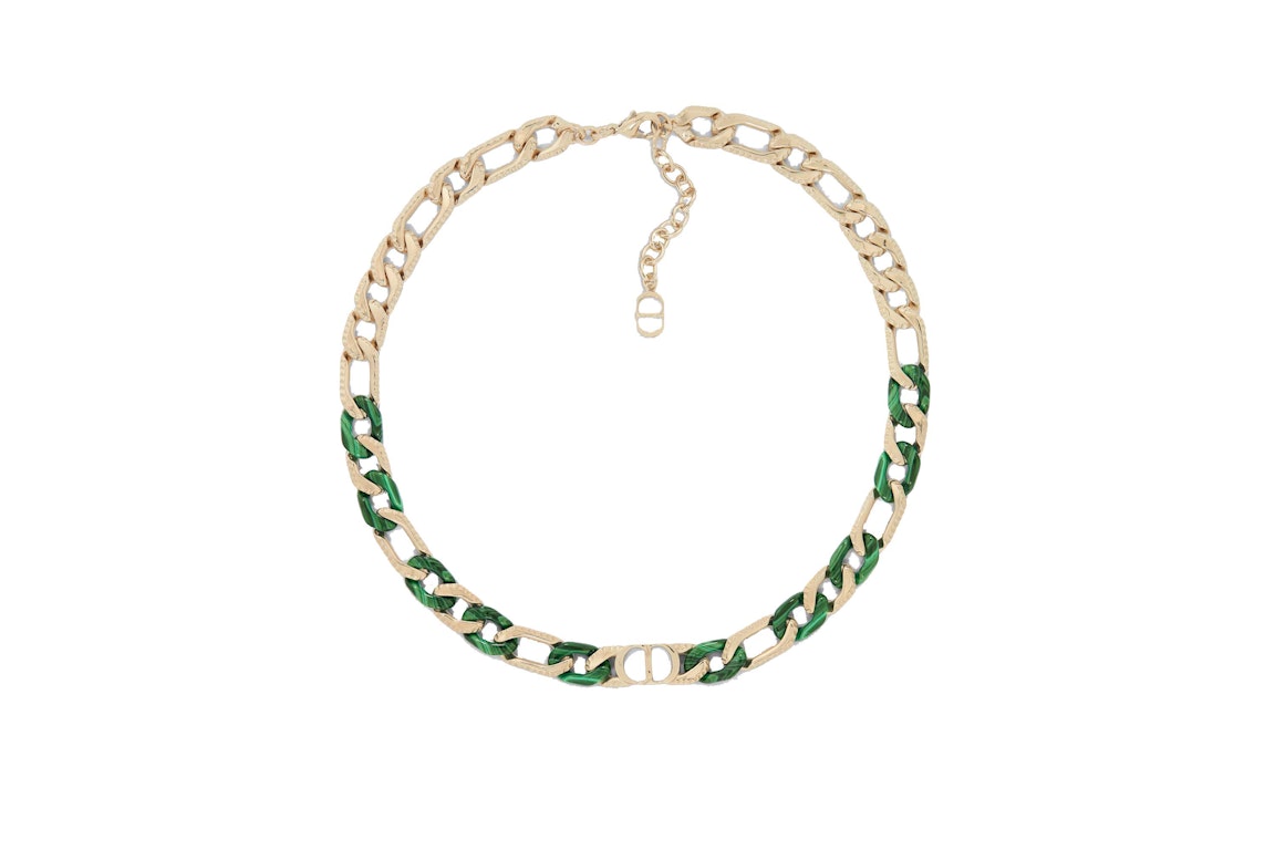 Pre-owned Dior Tears Chain Link Necklace Gold/green