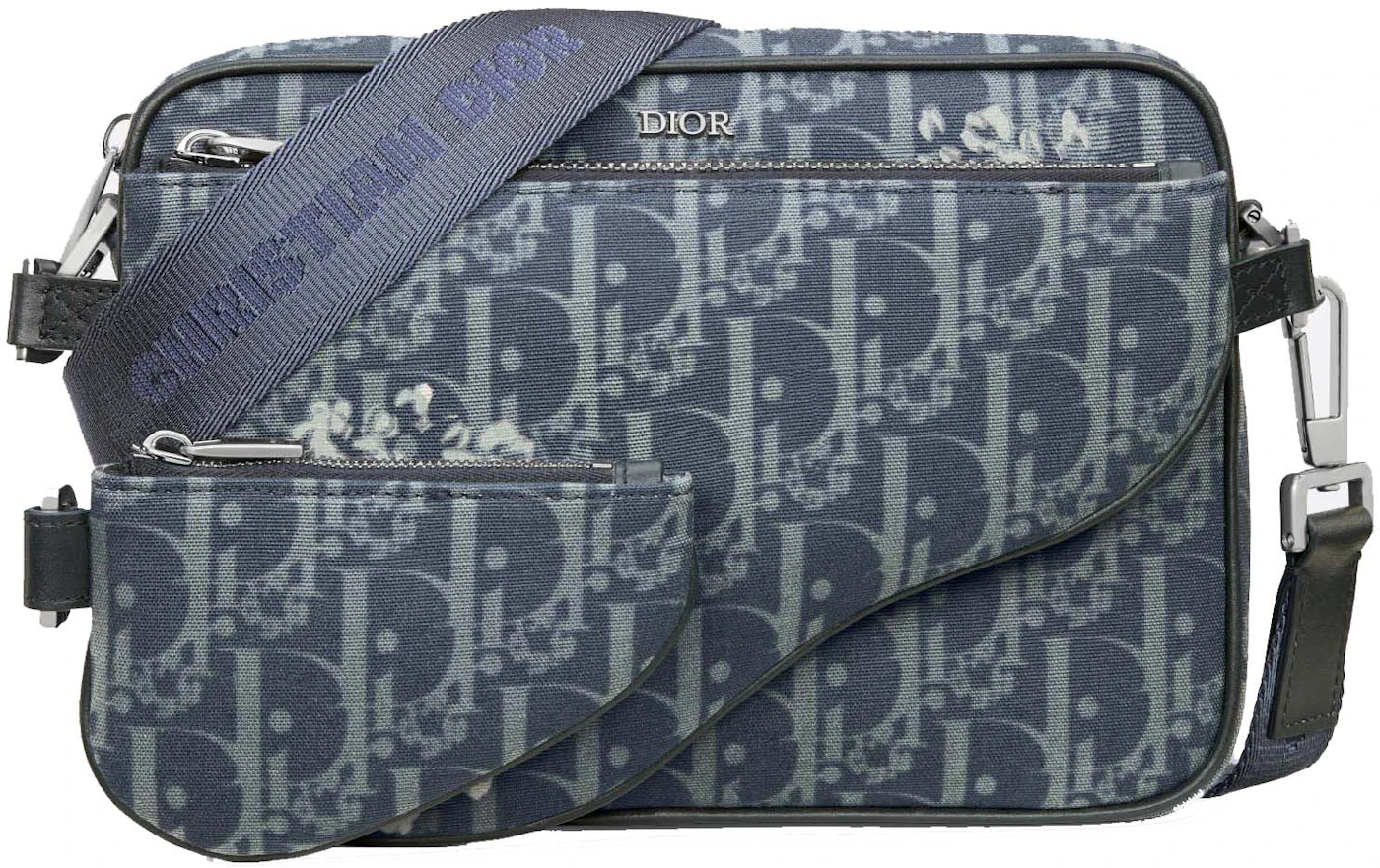 Dior Saddle Pouch with Strap Denim Blue in Canvas with Palladium-tone - US