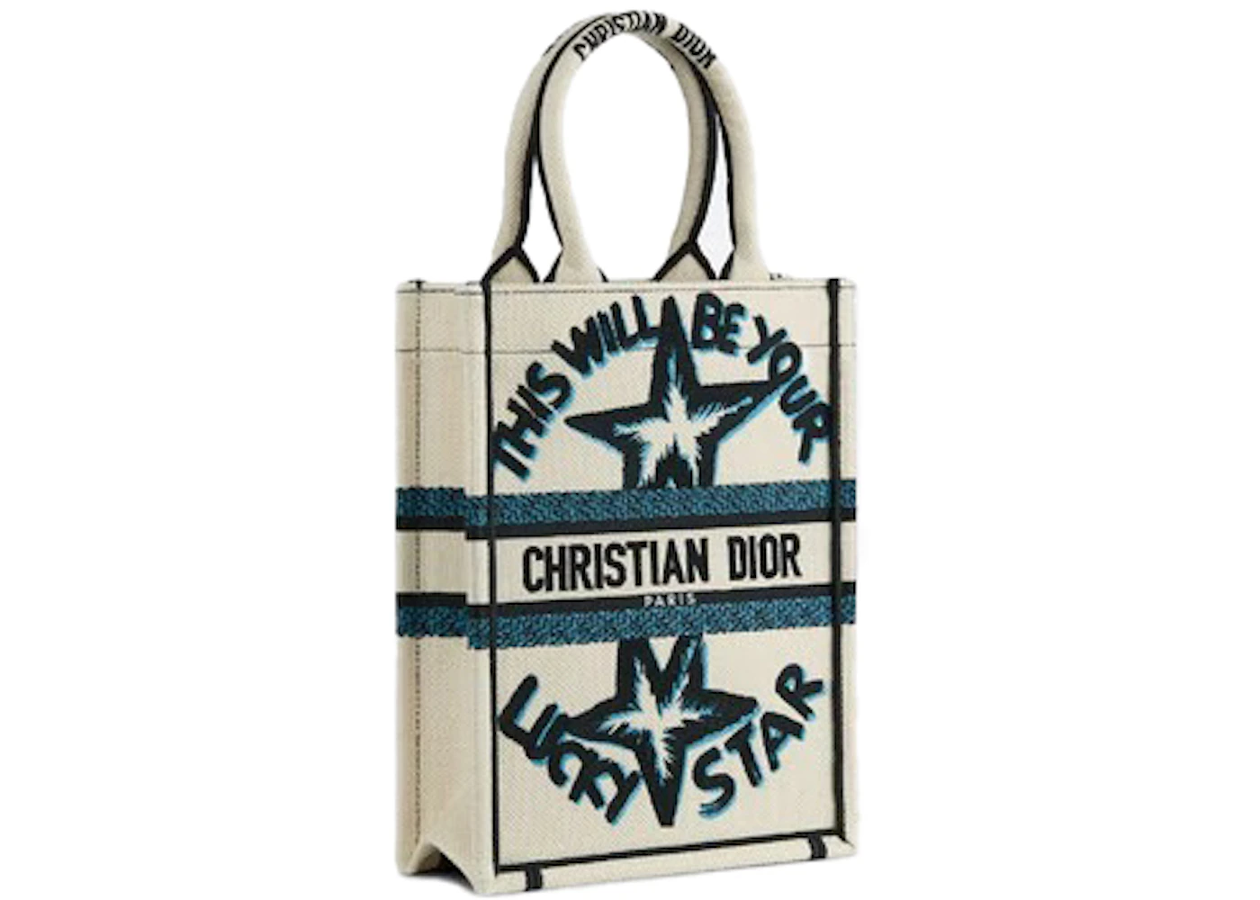 Dior Vertical Book Tote Lucky Star Embroidery White Multicolor in