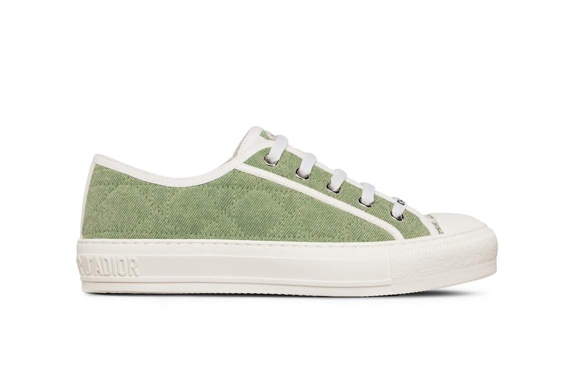 Pre-owned Dior Walk'n' Low Top Green Faded Cannage Embroidered Denim (women's) In Faded Green/white