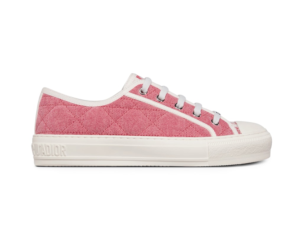 Pre-owned Dior Walk'n' Low Top Pink Faded Cannage Embroidered Denim (women's) In Faded Pink/white