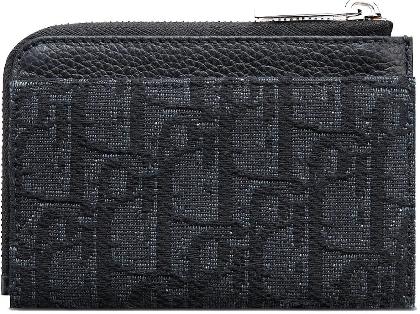 Dior Zip Wallet Oblique Black in Jacquard/Leather with Silver-tone - US