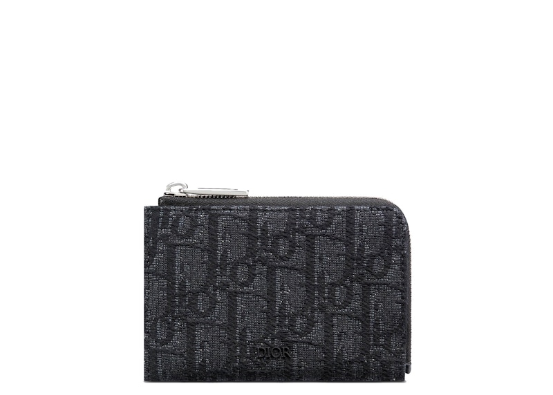 Dior Zip Wallet Oblique Black in Jacquard/Leather with Silvertone