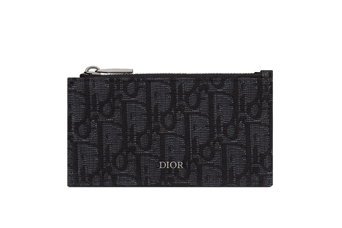 Pre-owned Dior Zipped Card Holder Oblique Jacquard Black