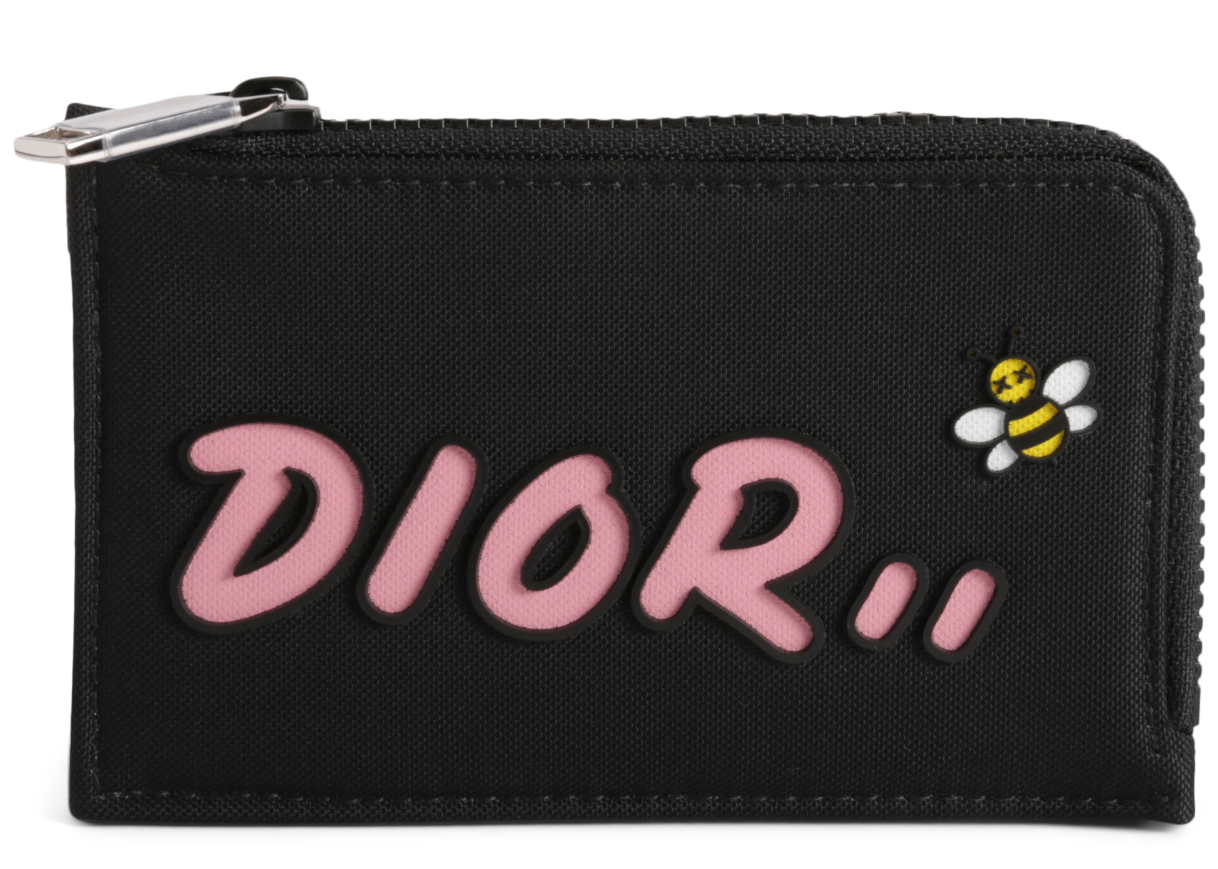 dior x kaws black nylon pouch with pink dior logo