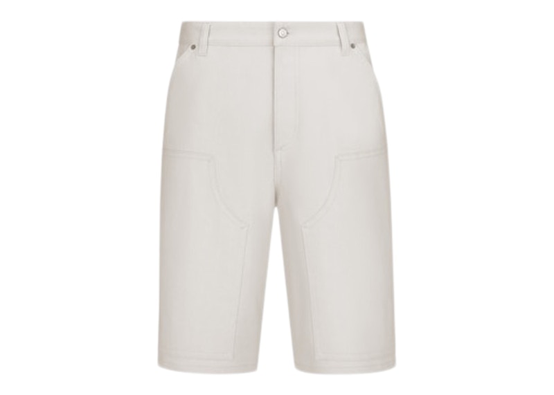 Pre-owned Dior Men's  By Birkenstock Cd 1947 Carpenter Bermuda Shorts In Ecru Cotton Denim