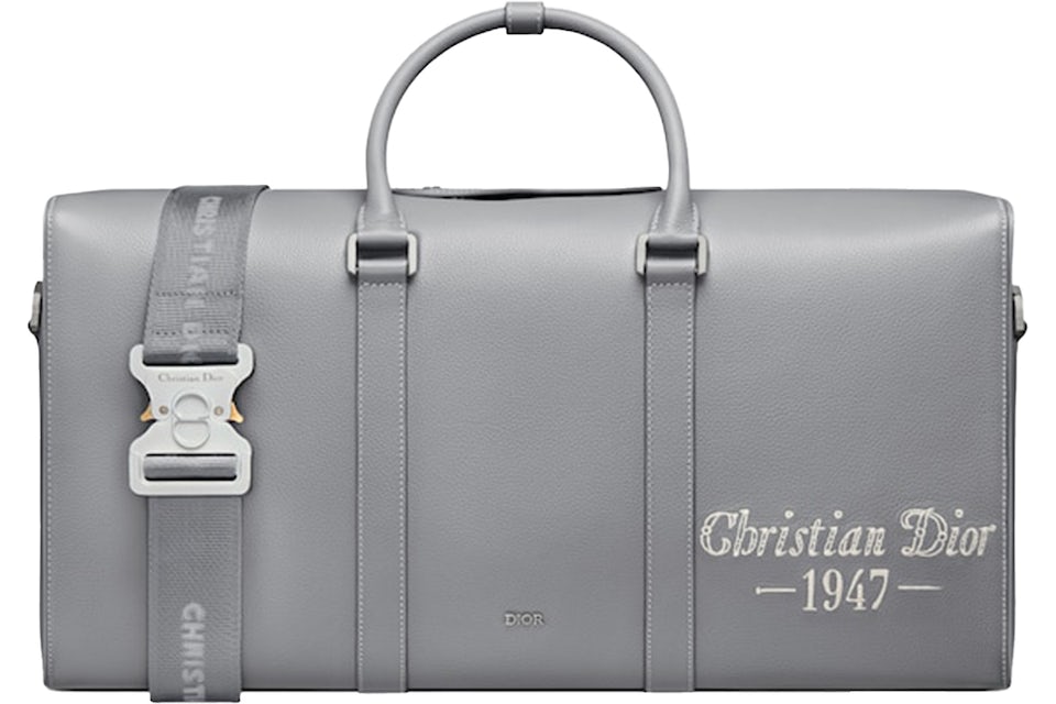 Dior by Birkenstock Christian Dior 1947 Signature Lingot 50 Duffle Bag Dior  Gray in Grained Calfskin with Silver-tone - US