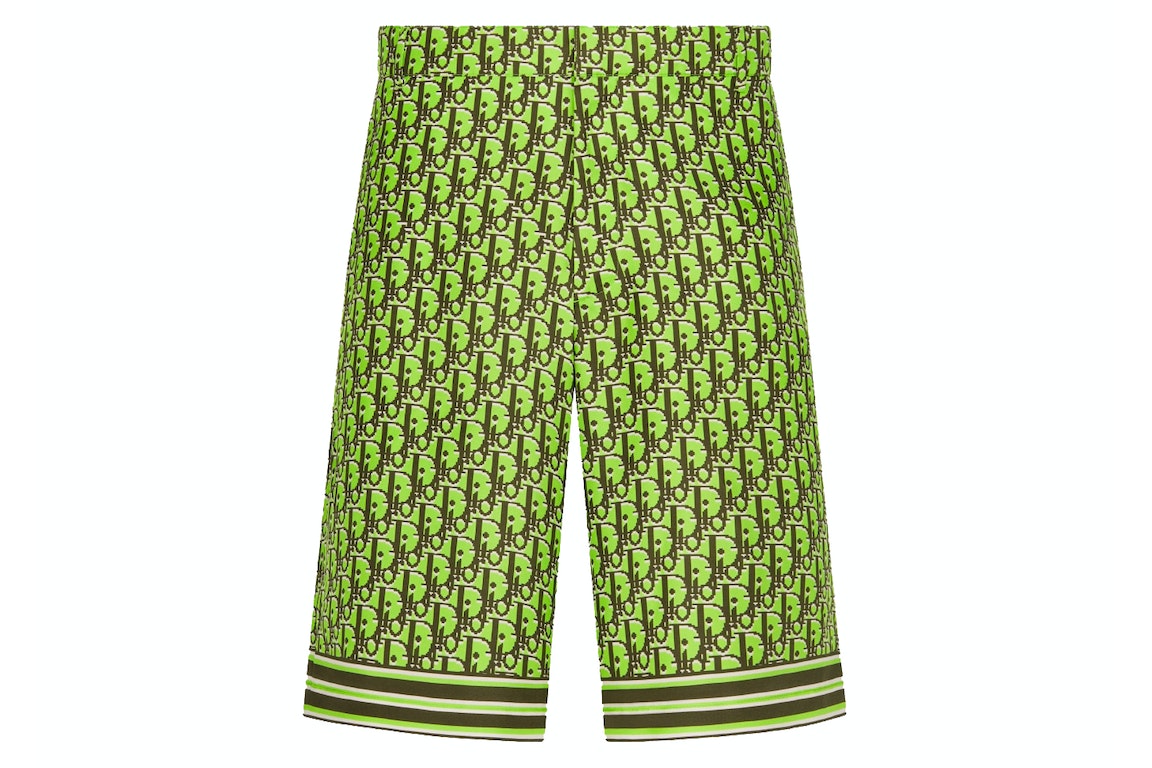 Pre-owned Dior X Cactus Jack  Oblique Pixel Bermuda Shorts Fluorescent Green/khaki