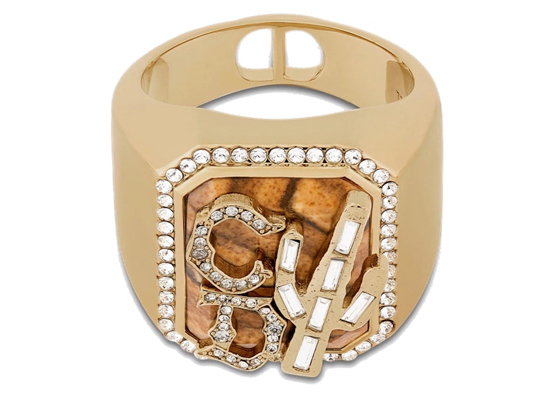 Dior x CACTUS JACK Signet Ring Gold/White in Brass/Crystal - US