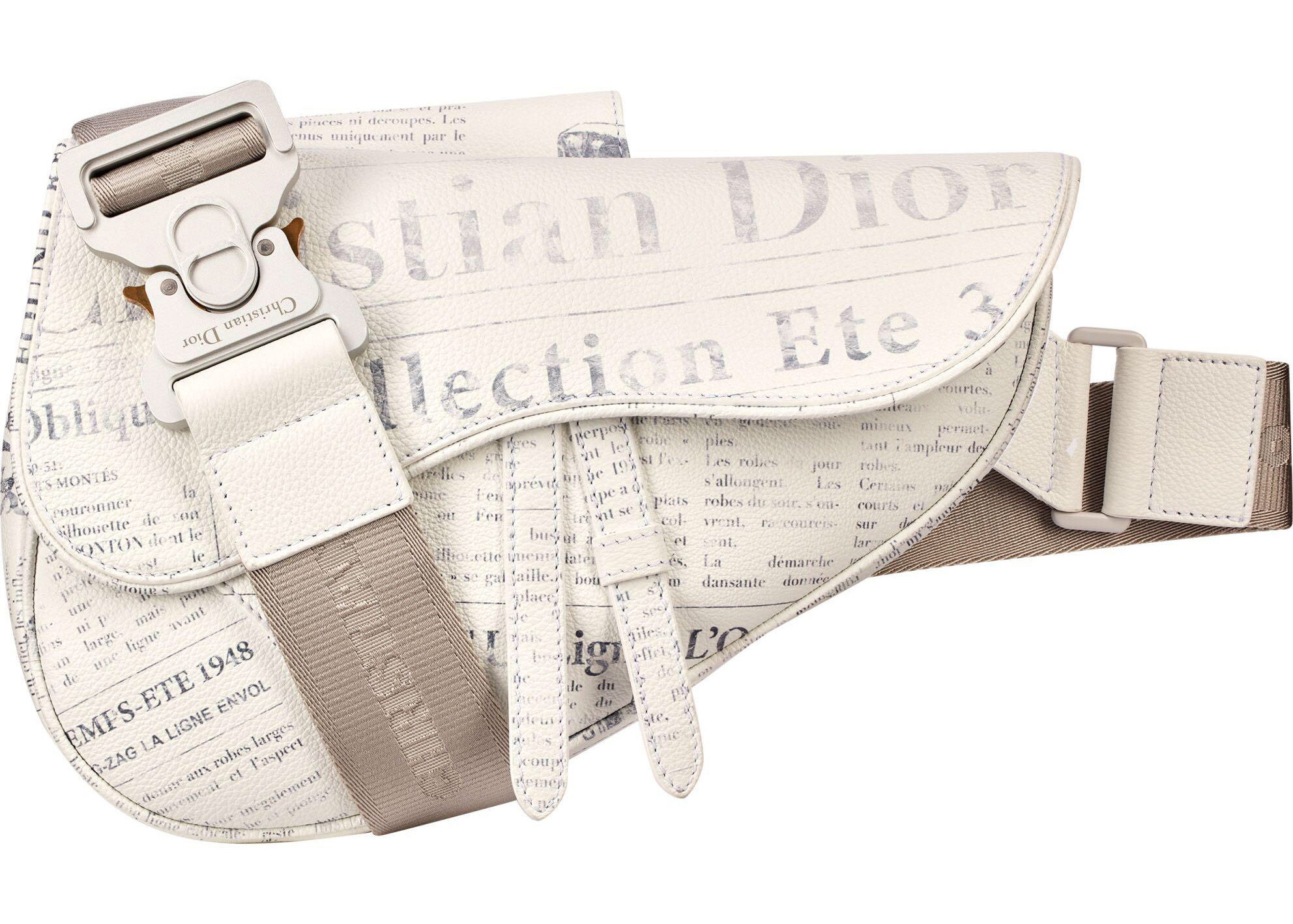 Dior x Daniel Arsham Saddle Bag Newspaper Print Calfskin White in ...