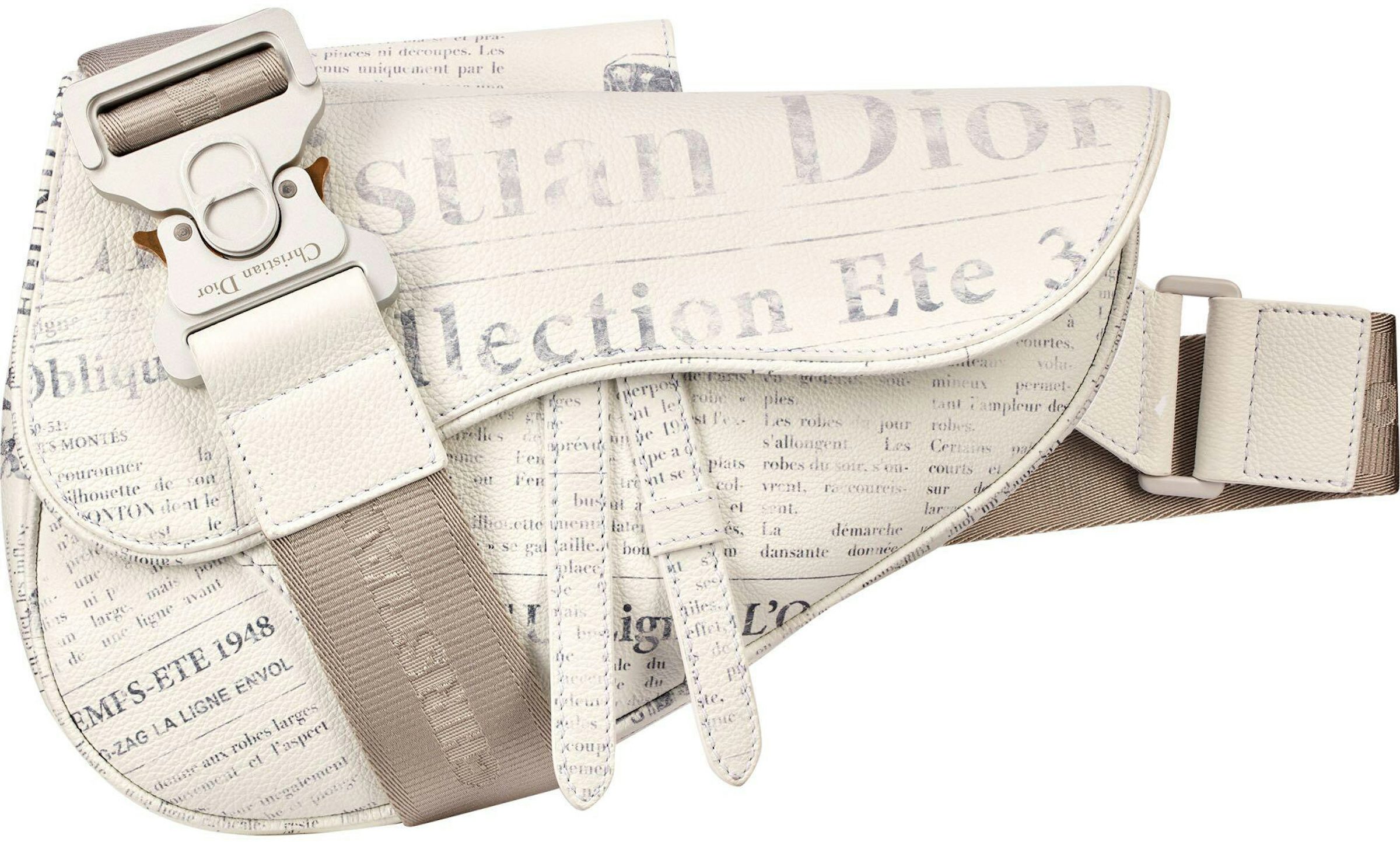 Dior x Daniel Arsham Saddle Bag Newspaper Print Calfskin White in Grained  Calfskin with Aluminum - US