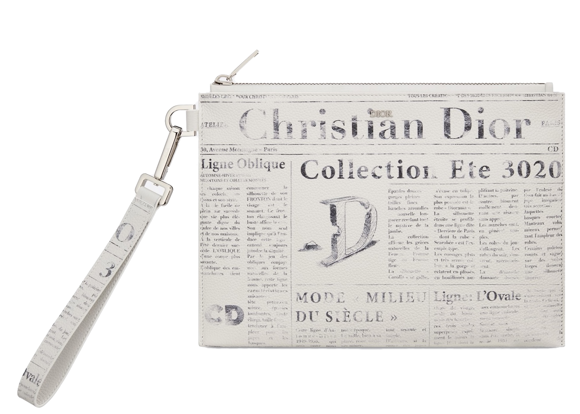 Dior x Daniel Arsham Zip Pouch Newspaper Print Grained Calfskin
