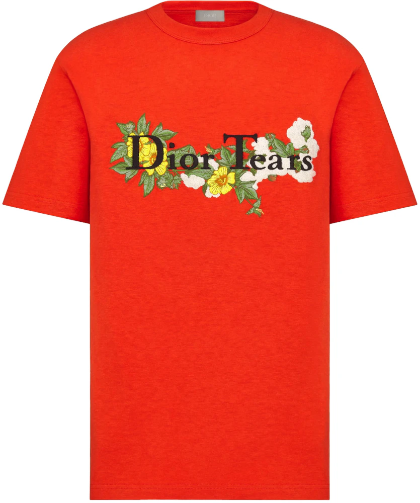 Relaxed-Fit DIOR TEARS T-Shirt Red Slub Cotton Jersey