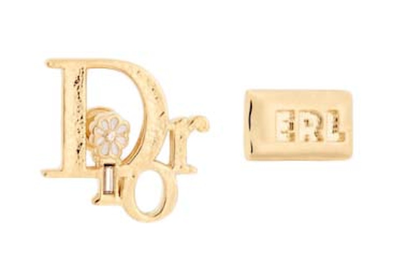 Dior x ERL Earrings Gold-Finish Brass with White Enamel and White