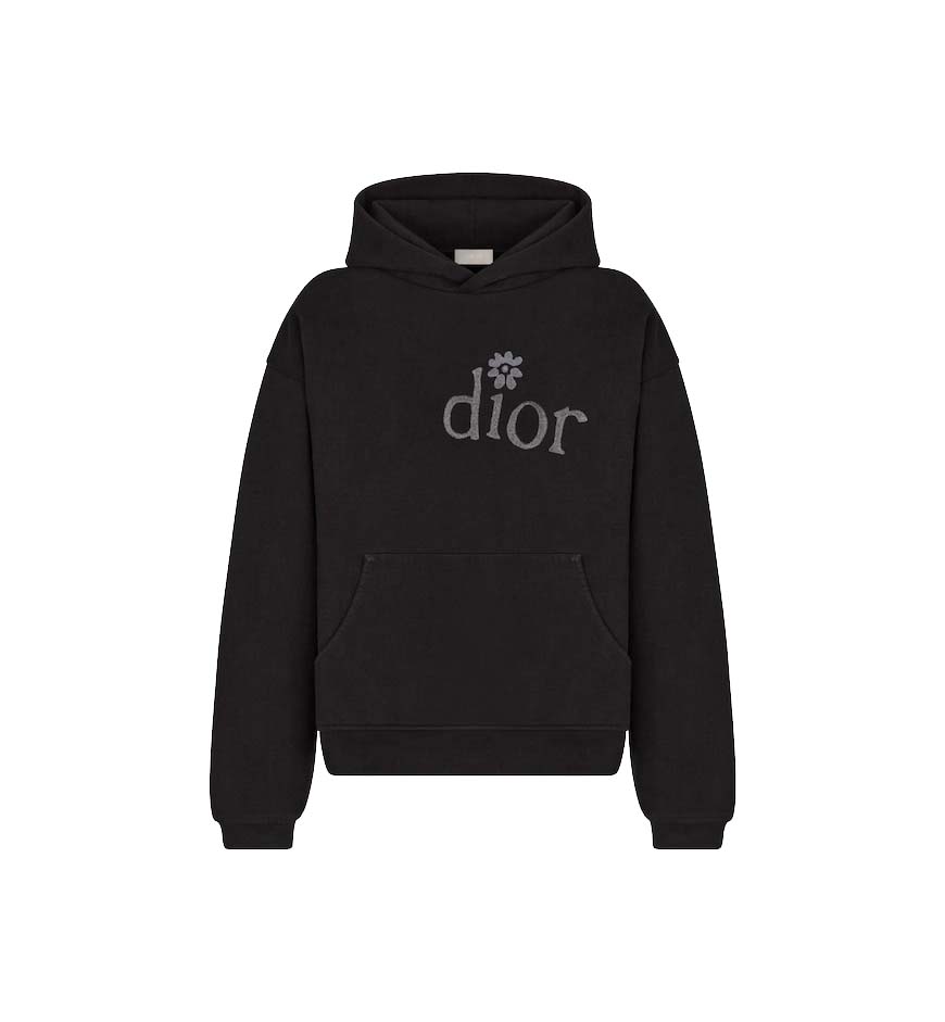 Pre owned Dior X Erl Hooded Relaxed Fit Sweatshirt Black Cotton