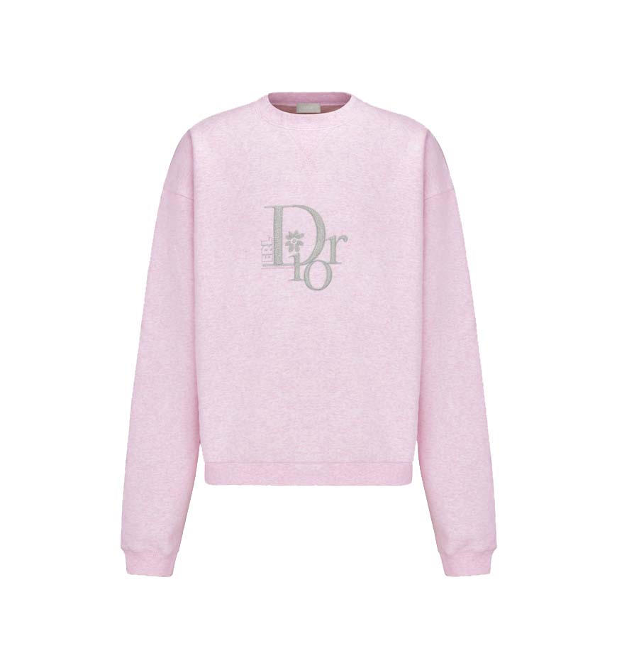 Dior x ERL Oversized Sweatshirt Heathered Pink Cotton Fleece 