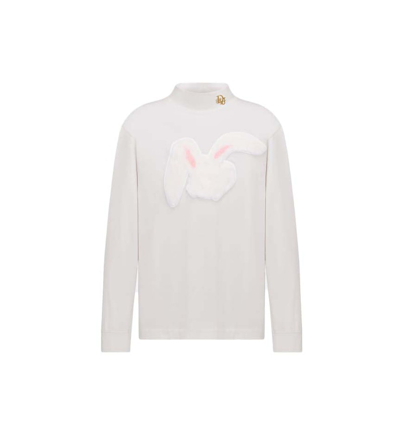 Pre-owned Dior Women's X Erl Relaxedfit Longsleeved T-shirt In White Cotton Jersey