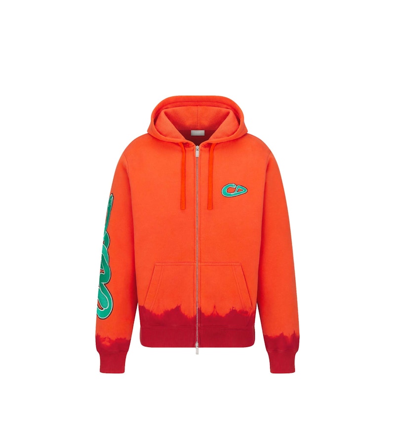 Dior x KAWS Hooded Sweatshirt Orange and Red Cotton Fleece Men's