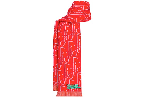 Bufanda Dior x KAWS Lana Bermellón Rojo y Blanco
