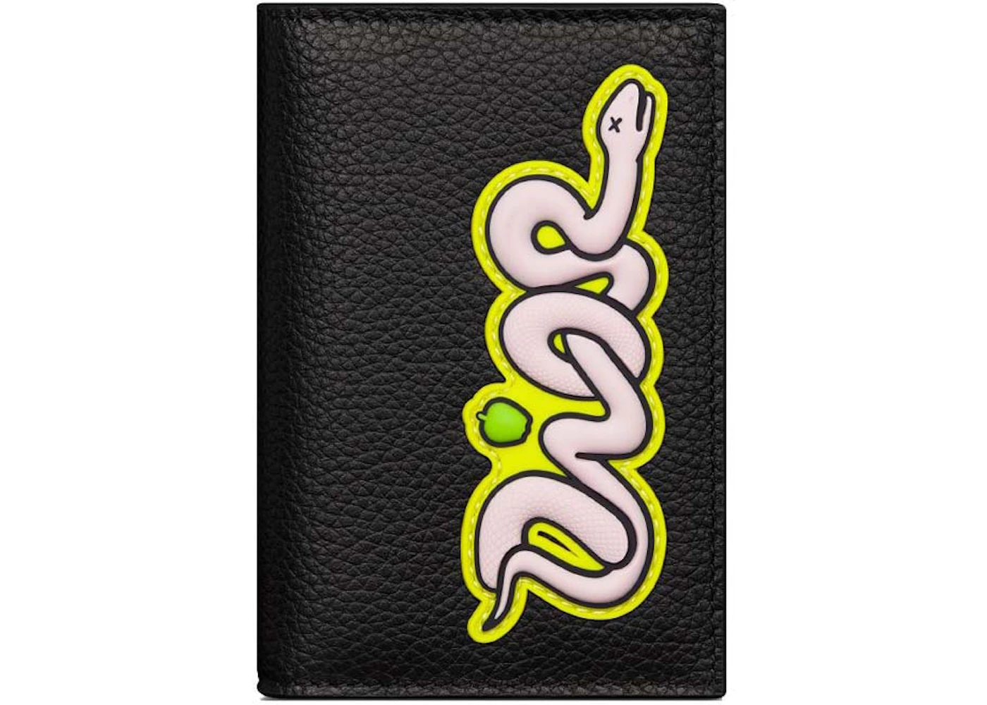 Dior x KAWS Vertical Bifold Card Holder Black Grained Calfskin in