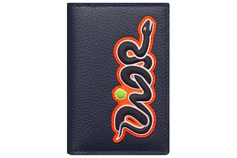 Dior x KAWS Vertical Bifold Card Holder Navy Blue Grained Calfskin