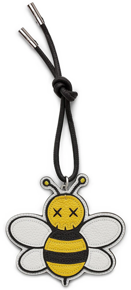 Dior x Kaws Bee Charm Yellow in Grained Calfskin with Silver-tone - US