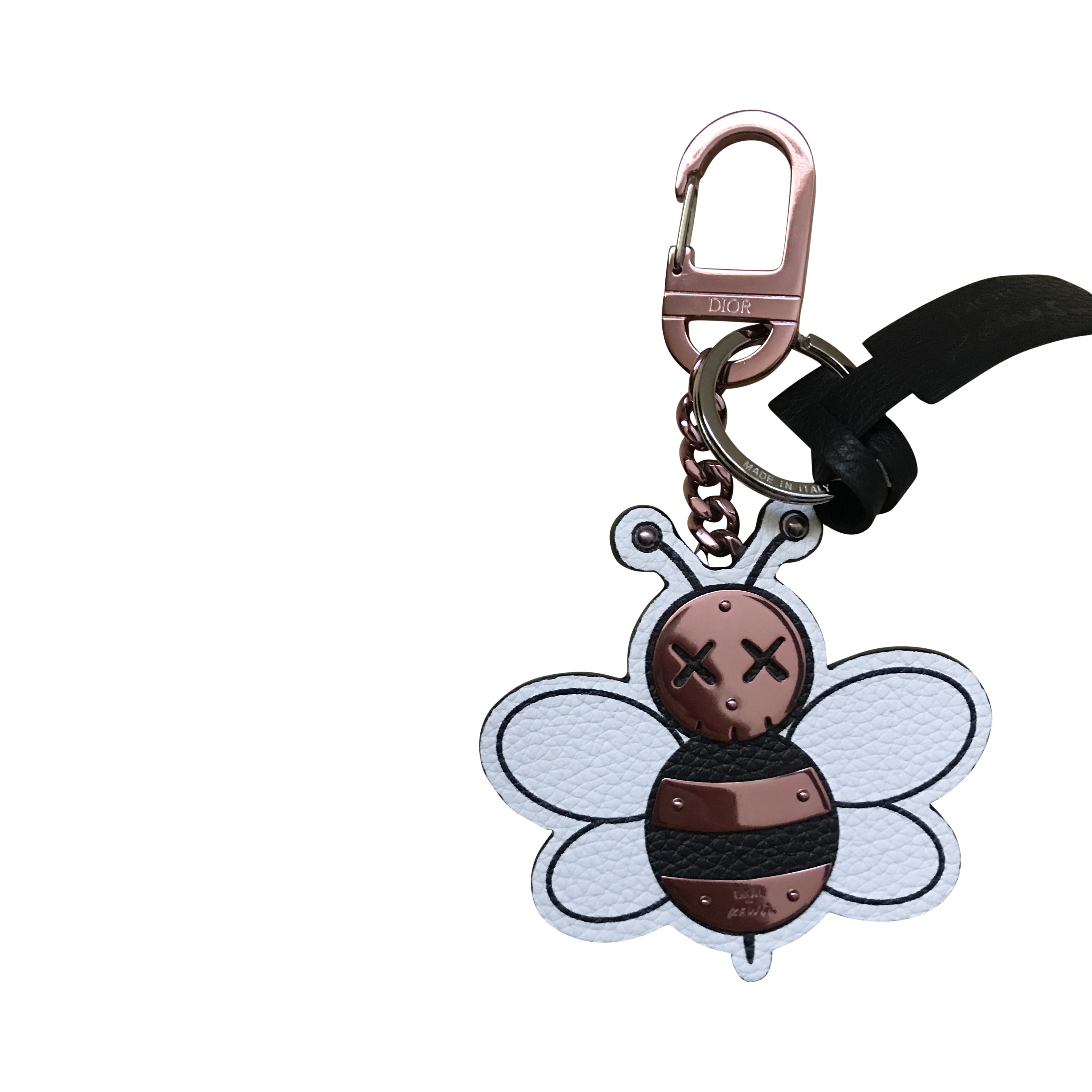 Dior x Kaws Bee Key Ring Pink in Leather/Brass with Silver-tone - US