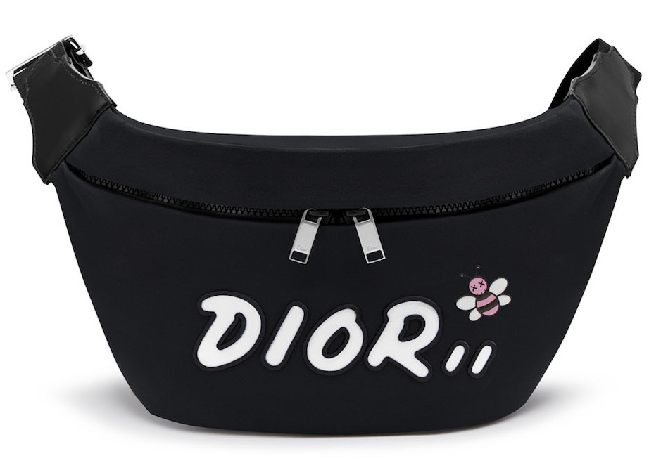 Dior x Kaws Belt Bag Blue Logo Nylon Black in Nylon with Silver 