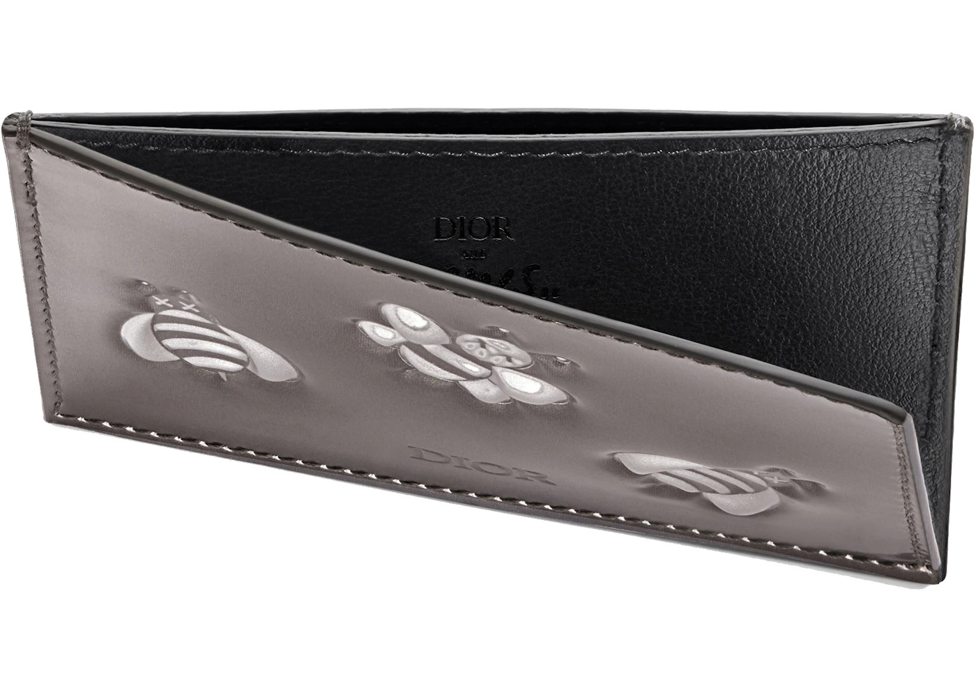 Dior x Kaws Card Holder Calfskin Bee Print Silver in Calfskin - US