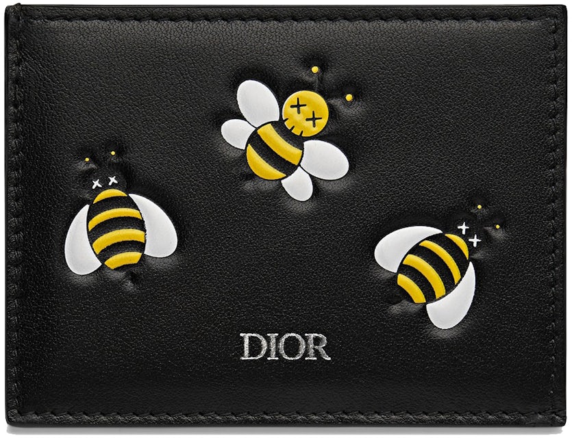 Dior x Kaws Card Holder with Pocket Yellow Bees Black