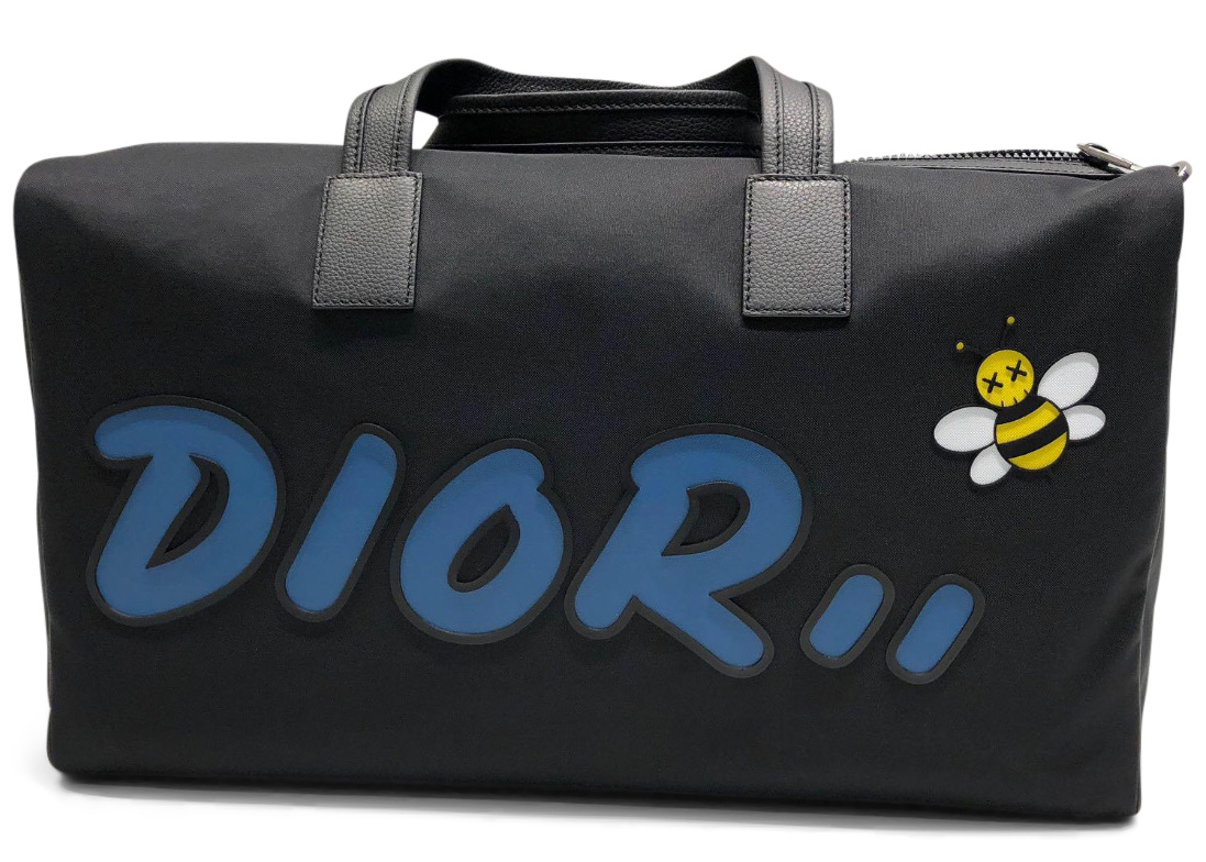 Dior x Kaws Duffle Blue Logo Black in Nylon with Silver tone US