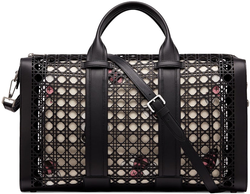 Dior x Kaws Duffle Cannage Pink Bees Black in Calfskin/Cotton Canvas with  Silver-tone - GB