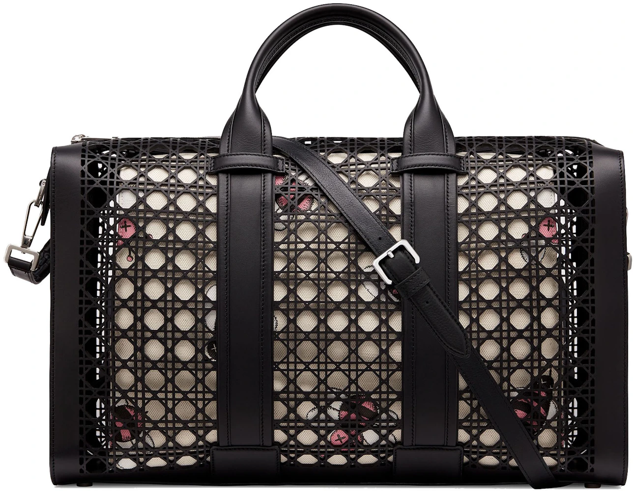 Dior x Kaws Duffle Cannage Pink Bees Black in Calfskin/Cotton Canvas with  Silver-tone - US