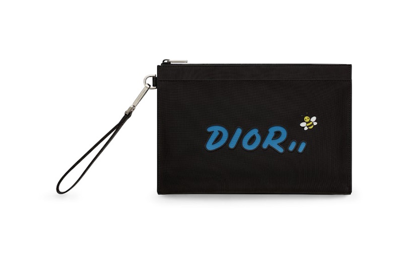 Dior x Kaws Pouch Pink Logo Nylon Black in Nylon with Silver-tone - US