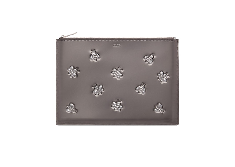 Dior x Kaws Pouch Calfskin Bee Print Silver