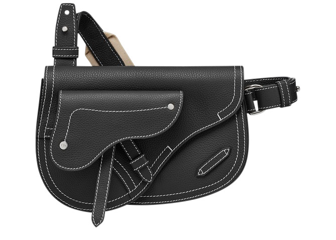 Dior x Kaws Pouch Saddle Black in Grained Calfskin with Silver-tone - US