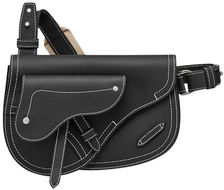 Dior x Kaws Pouch Saddle Black in Grained Calfskin with Silver-tone - US