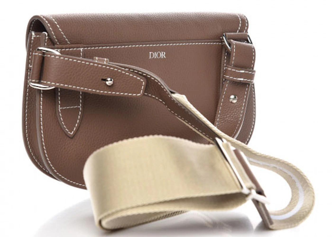 Dior x Kaws Pouch Saddle Brown in Grained Calfskin with Silver-tone - US