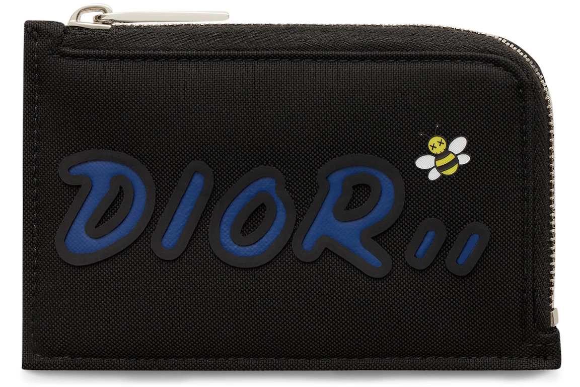 Dior x Kaws Zippered Card and Coin Holder Blue Logo Nylon Black