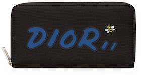 Dior x Kaws Zippered Wallet Blue Logo Nylon Black