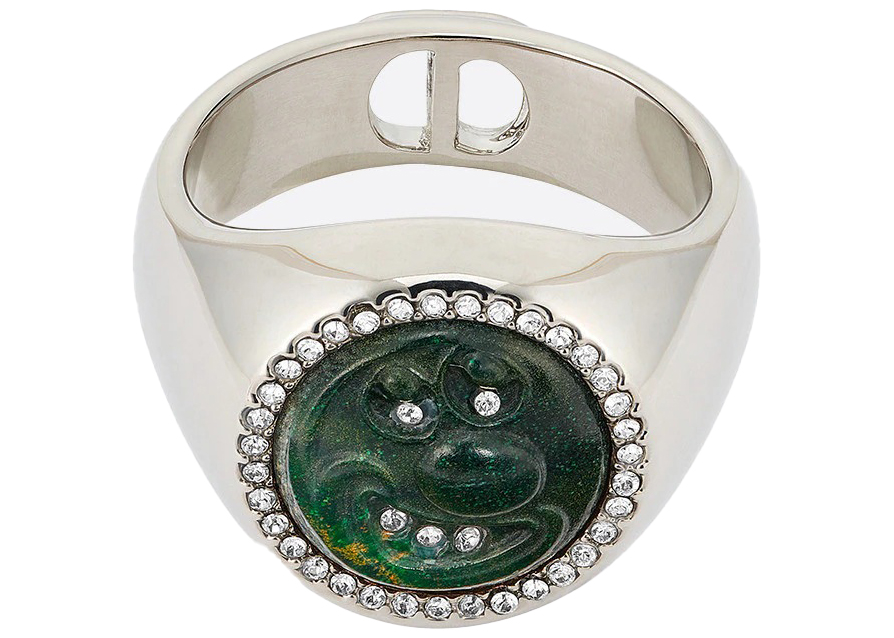Dior x Kenny Scharf Signet Ring Jade Silver in Silver Finish Brass 