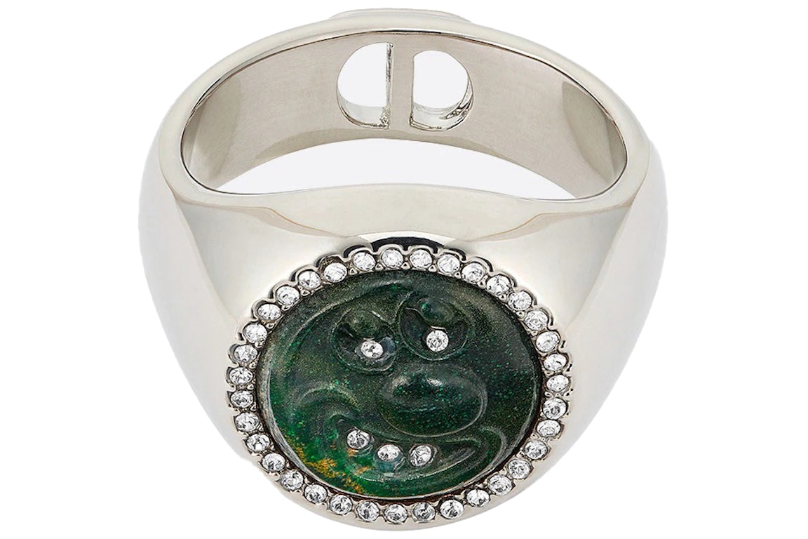 Pre-owned Dior X Kenny Scharf Signet Ring Jade Silver