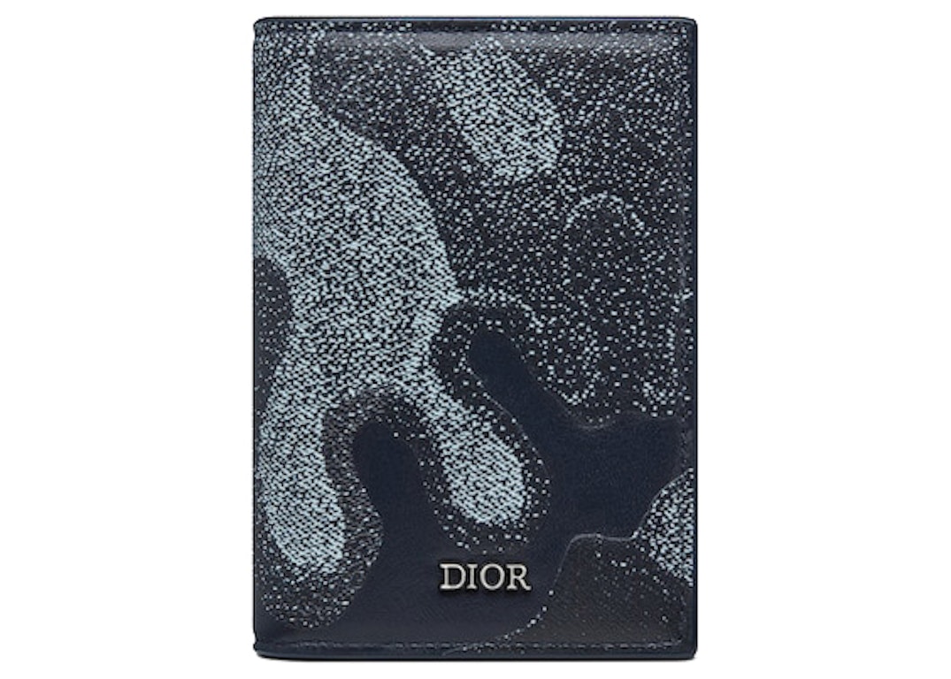 Pre-owned Dior X Peter Doig Bi-fold Card Holder Blue Denim Camouflage