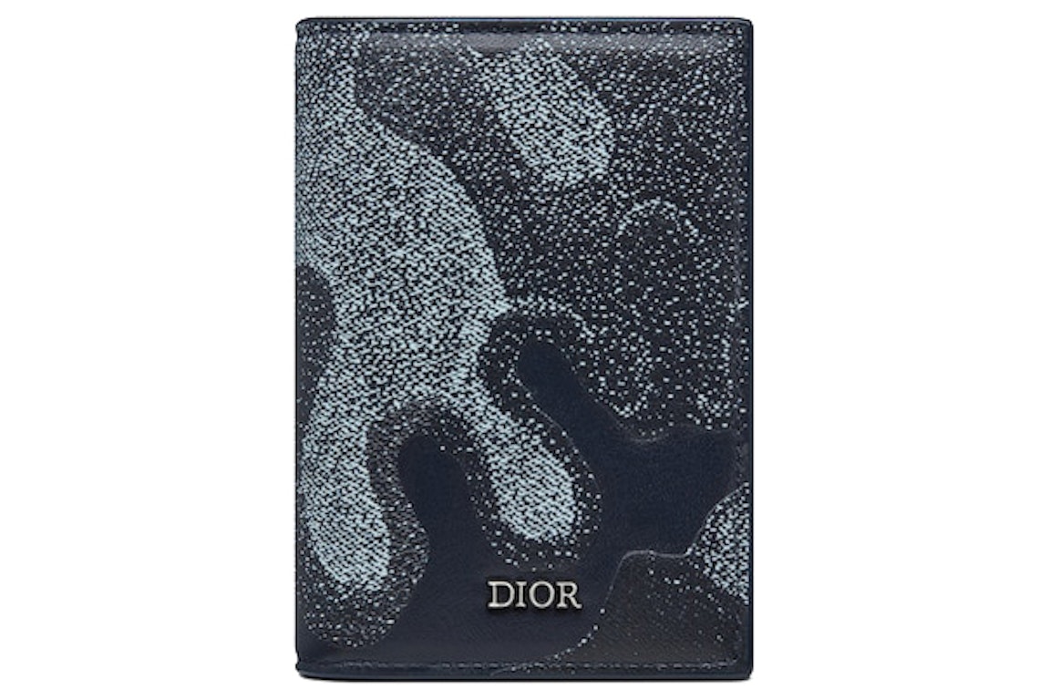 Pre-owned Dior X Peter Doig Bi-fold Card Holder Blue Denim Camouflage